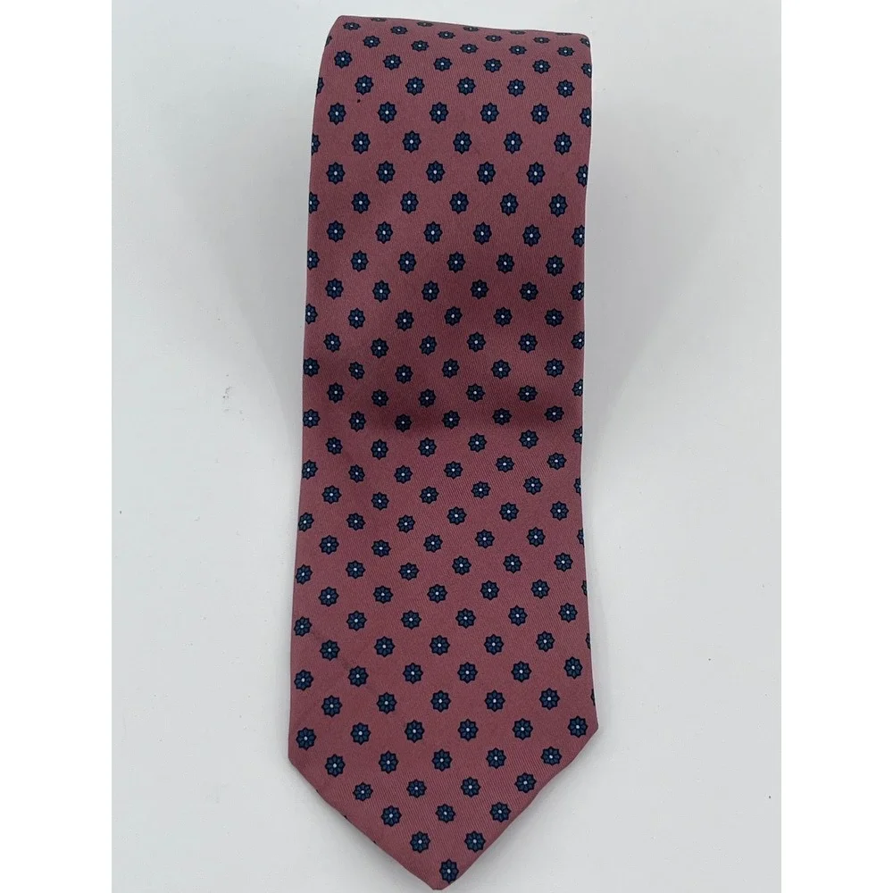 Robert Talbott Silk Tie Pink Blue Floral Medallion Hand Sewn Italy Dick Bruhn